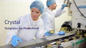  Presentation with production line - PPT theme with quality control - workers on food production line background and a lemonade colored foreground