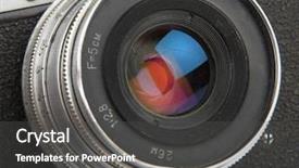  Presentation with illustration of a camera lens - Cool new presentation design with quality control circle - close up picture backdrop and a  colored foreground