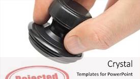  Presentation with quality control circle - Colorful slide deck enhanced with quality control circle - hand and rubber stamp rejected backdrop and a sky blue colored foreground