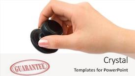  Presentation with quality control circle - Colorful PPT theme enhanced with quality control circle - hand and stamp guarantee isolated backdrop and a light gray colored foreground