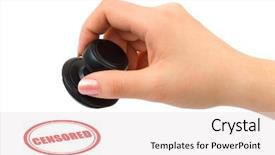  Presentation with quality control circle - Audience pleasing presentation theme consisting of quality control circle - hand with stamp censored isolated backdrop and a light gray colored foreground