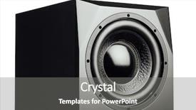  Presentation with speaker - Slide set enhanced with quality control circle - professional studio subwoofer speaker isolated background and a gray colored foreground