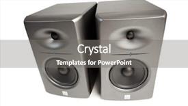  Presentation with speakers - Colorful slides enhanced with quality control circle - studio audio monitors - high-end backdrop and a gray colored foreground