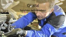  Presentation with repair shop - PPT theme enhanced with quality control engines - technician working in auto repair background and a coral colored foreground