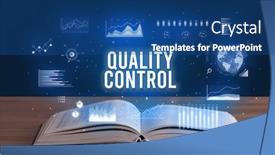  Presentation with quality control - PPT theme consisting of quality control inscription coming out from an open book creative business concept background and a ocean colored foreground