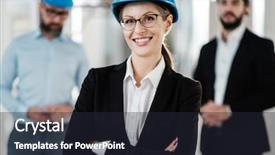  Presentation with buildings engineering construction engineers - Audience pleasing theme consisting of quality engineering building - engineers in hardhats have conversation backdrop and a wine colored foreground