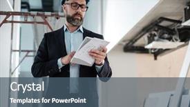  Presentation with aged - PPT theme having quality engineering building - middle-aged engineer in hardhat background and a  colored foreground