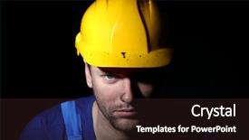  Presentation with dark building - Cool new PPT theme with quality engineering building - portrait of young worker backdrop and a wine colored foreground