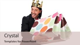  Presentation with plastic bags - Cool new presentation theme with suit man holding plastic bags backdrop and a soft green colored foreground