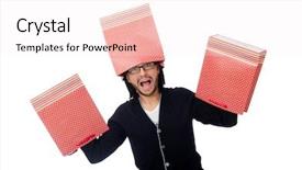  Presentation with bags plastic - Beautiful presentation theme featuring young man holding plastic bags backdrop and a sky blue colored foreground