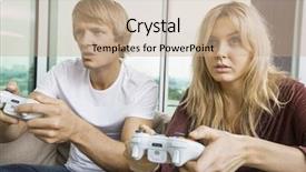  Presentation with war video game - Theme featuring quality games - young couple playing video game background and a coral colored foreground