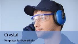  Presentation with headphones - Cool new presentation with keep quality - male worker with headphones backdrop and a  colored foreground