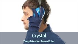 Presentation with headphones - Beautiful presentation theme featuring keep quality - male worker with headphones backdrop and a ocean colored foreground