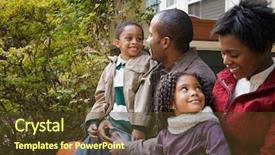  Presentation with house - Beautiful PPT layouts featuring quality life - family in front of house backdrop and a tawny brown colored foreground