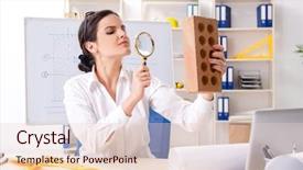  Presentation with female office graphics - PPT layouts featuring concrete lab - female architect working background and a  colored foreground