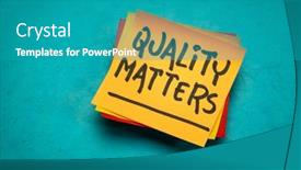  Presentation with personal development - Colorful presentation enhanced with quality-matters-reminder-note-business backdrop and a teal colored foreground