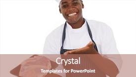  Presentation with butcher - Beautiful theme featuring quality presentation - cheerful young african butcher presenting backdrop and a coral colored foreground