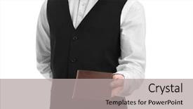  Presentation with bill of rights - Beautiful presentation theme featuring quality presentation - cute waiter holding brown bill backdrop and a light gray colored foreground