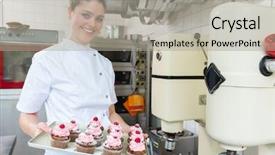  Presentation with patissier - Beautiful presentation featuring quality presentation - proud confectioner or patissier showing backdrop and a light gray colored foreground