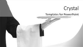  Presentation with waiter - Beautiful slide set featuring quality presentation - waiter holding empty silver tray backdrop and a white colored foreground