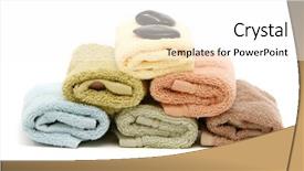  Presentation with handmade spa bath soap - Slide set featuring quality pyramid - stacked up spa bath towels background and a white colored foreground