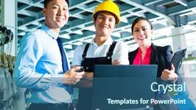  Presentation with foreman - Audience pleasing slide deck consisting of quality service - chinese shift supervisor or foreman backdrop and a ocean colored foreground