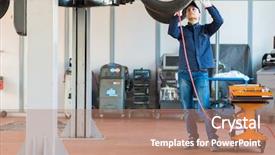  Presentation with auto repair - Cool new PPT layouts with quality service - mechanici changing car wheel backdrop and a coral colored foreground