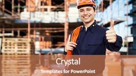  Presentation with construction site construction - Slides with quality service - portrait of a smiling worker background and a coral colored foreground