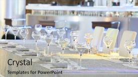  Presentation with panelist table microphones - Cool new PPT theme with quality service - tableware and glasses backdrop and a  colored foreground