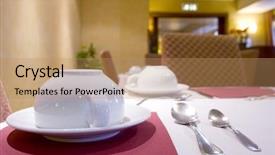  Presentation with tableware - Audience pleasing slide set consisting of quality service - tableware for a breakfast backdrop and a coral colored foreground