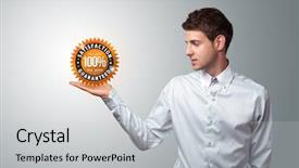  Presentation with virtual - Amazing slide deck having quality service - young businessman holding virtual business backdrop and a light gray colored foreground