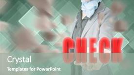  Presentation with concept - Theme having quality slogan - concept of check business woman background and a mint green colored foreground