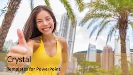  Presentation with china travel - Slide deck consisting of quality street sign - happy chinese girl doing thumbs background and a yellow colored foreground