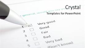  Presentation with survey - Presentation theme featuring quality survey with check boxes background and a white colored foreground