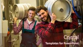  Presentation with shoulder - PPT theme enhanced with quality team - portrait of brewers carrying keg background and a wine colored foreground
