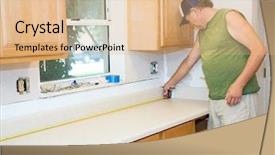  Presentation with carpenter - Slides enhanced with quality workmanship - carpenter installing cabinets and counter background and a coral colored foreground