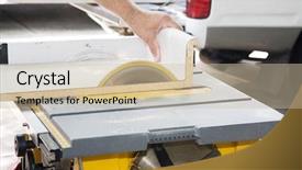  Presentation with carpenter - Audience pleasing slides consisting of quality workmanship - closeup of a carpenter cutting backdrop and a soft green colored foreground