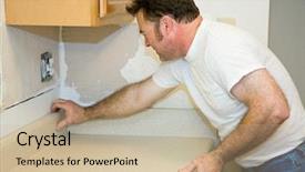  Presentation with contractor - Theme having quality workmanship - contractor installing a laminate counter background and a soft green colored foreground