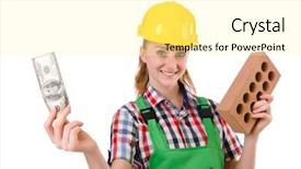  Presentation with handyman - Amazing slide deck having quality workmanship - female handyman in overalls isolated backdrop and a blonde colored foreground