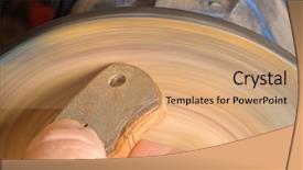  Presentation with music maker - Audience pleasing PPT theme consisting of quality workmanship - knife maker sanding a wooden backdrop and a  colored foreground