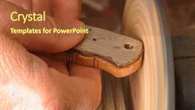  Presentation with wooden - PPT theme enhanced with quality workmanship - knife maker sanding a wooden background and a tawny brown colored foreground