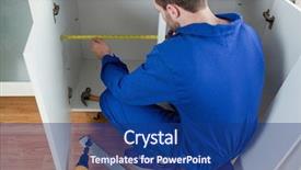  Presentation with mri repair - Theme featuring quality workmanship - young repair man measuring something background and a navy blue colored foreground