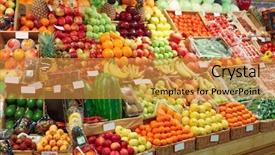  Presentation with farm - Beautiful presentation design featuring quantity - shelf with fruits backdrop and a gold colored foreground