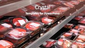  Presentation with fresh meat - Colorful theme enhanced with quantity - shelves with fresh meat backdrop and a tawny brown colored foreground