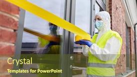  Presentation with hazmat - Audience pleasing presentation design consisting of quarantine-and-pandemic-concept-healthcare backdrop and a tawny brown colored foreground