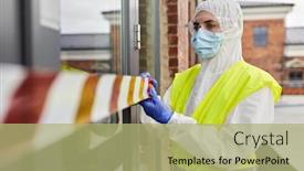  Presentation with medical worker - Colorful presentation theme enhanced with quarantine-and-pandemic-concept-healthcare backdrop and a mint green colored foreground