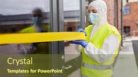  Presentation with hazmat - Slide set having quarantine-and-pandemic-concept-healthcare background and a tawny brown colored foreground