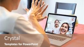  Presentation with family reunion - Amazing slide set having quarantine-father-video-conference-call backdrop and a coral colored foreground