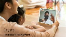  Presentation with video conference - Amazing slides having quarantine-father-video-conference-call backdrop and a coral colored foreground