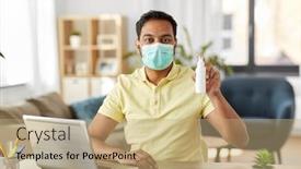  Presentation with medical face mask - PPT theme having quarantine-remote-job-and-pandemic background and a coral colored foreground